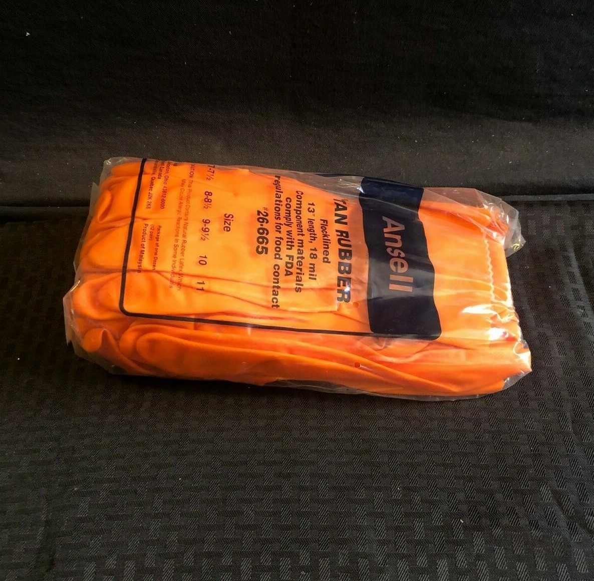 12 Pair of Ansell Gloves Tan Rubber Flocklined 13″ Length 18mil. Sz. 11, 26-665