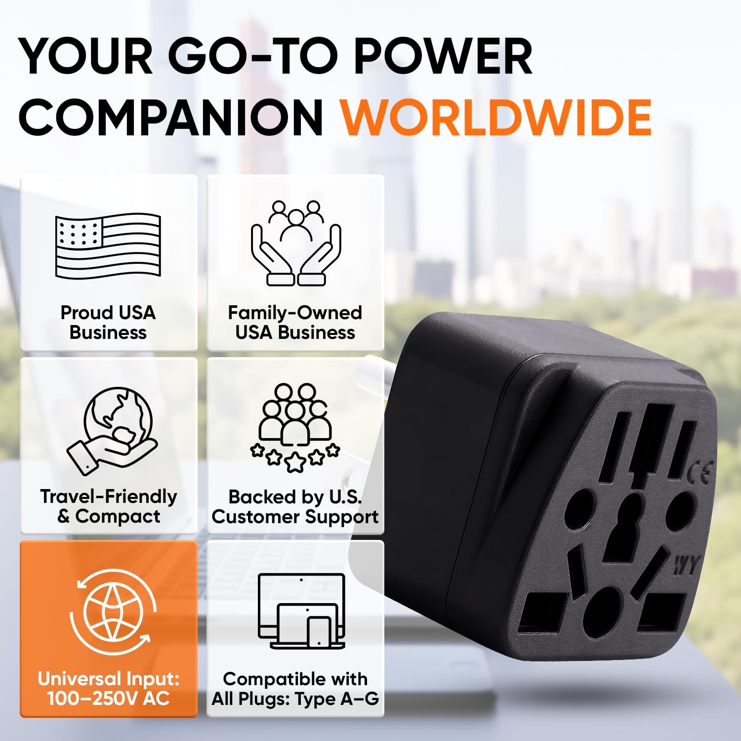 US Travel Plug Adapter for Europe UK Australia China to USA Type B Black L