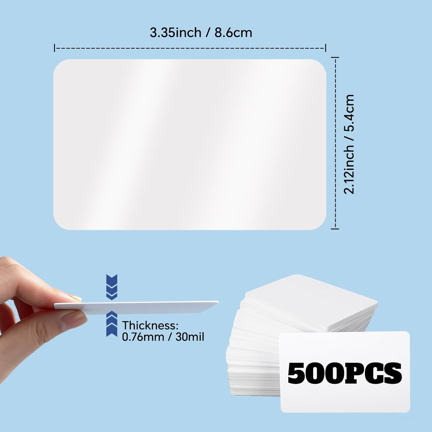 500 Pack Blank PVC ID Cards CR80 30 Mil White Plastic Card for Photo ID Badge Pr