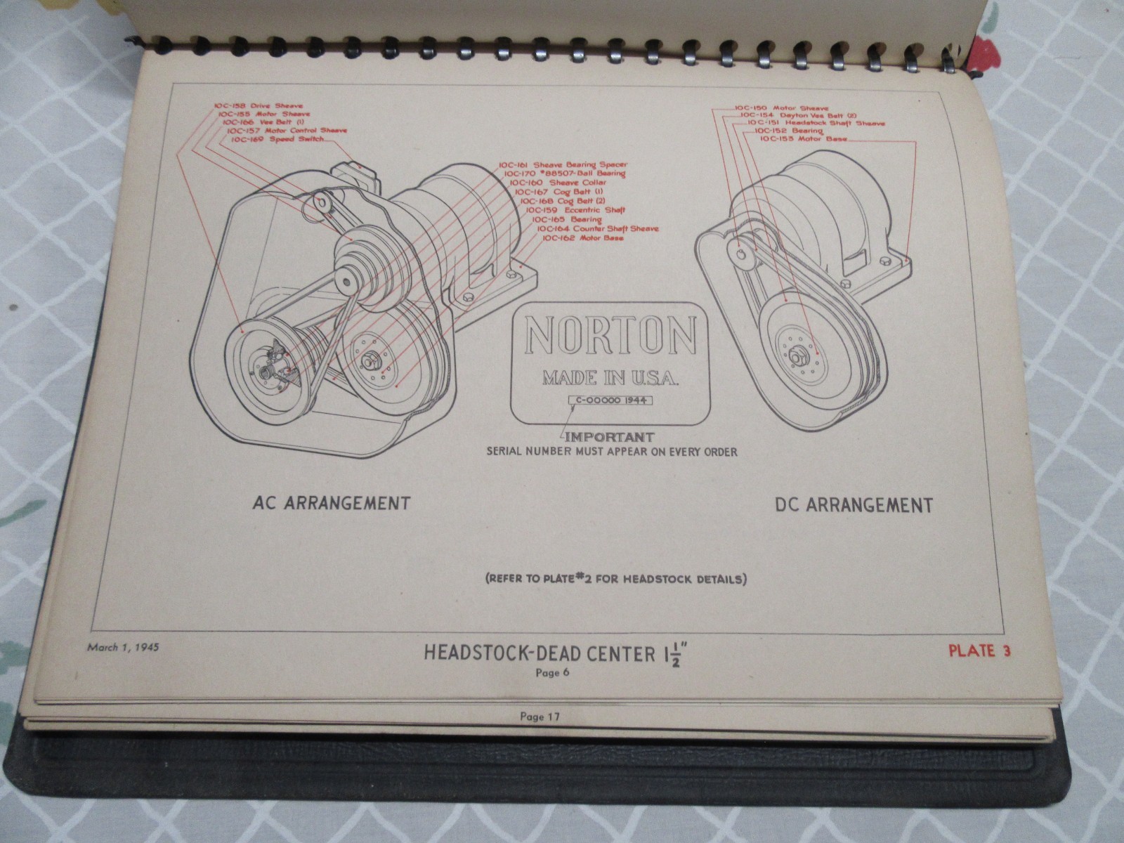 NORTON MACHINES 6″and 10″ Type C Grinding Machines, Vintage Parts Catalog 1946