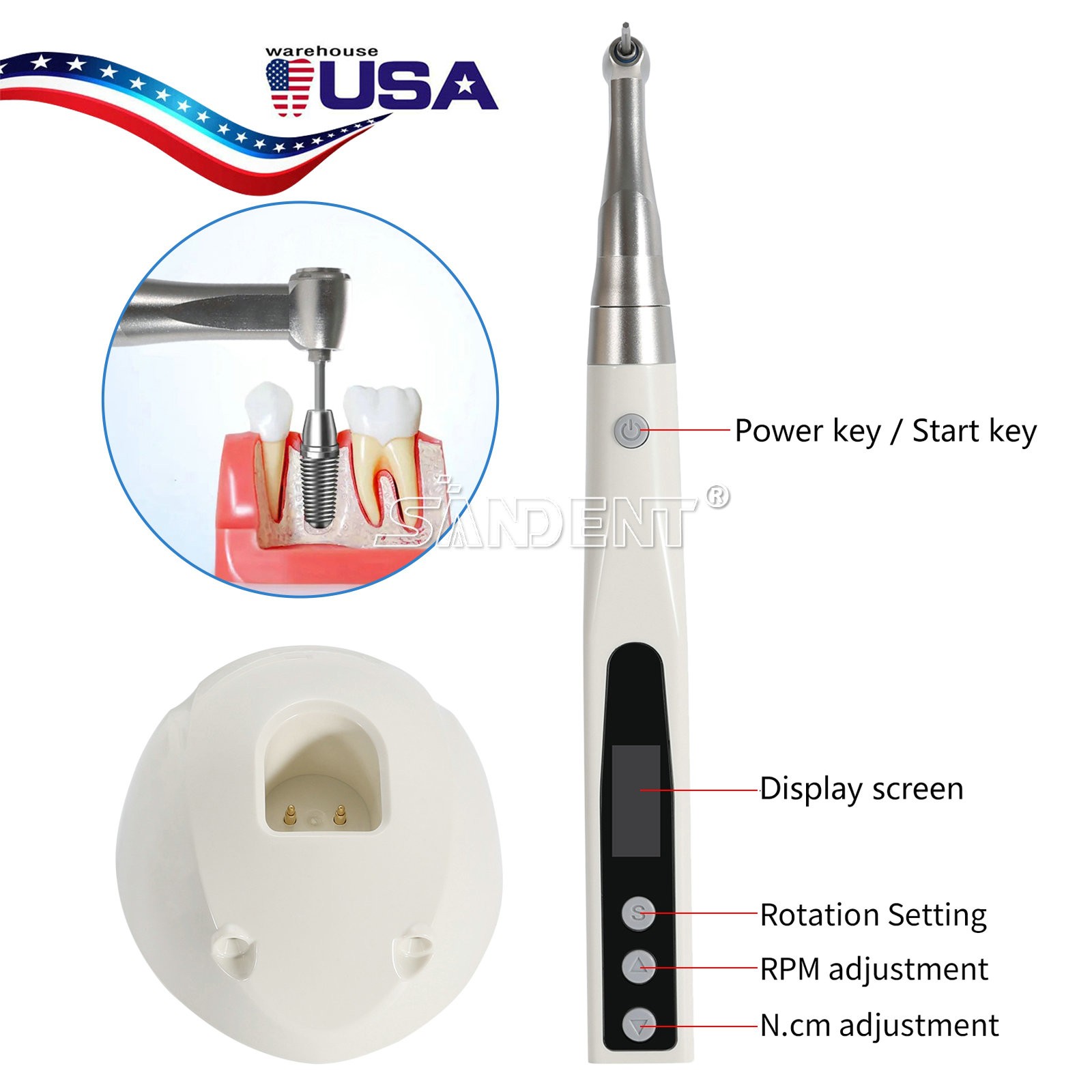 Dental Electric Torque Wrench Tip 360° Cordless Endodontic Implant Handpiece US