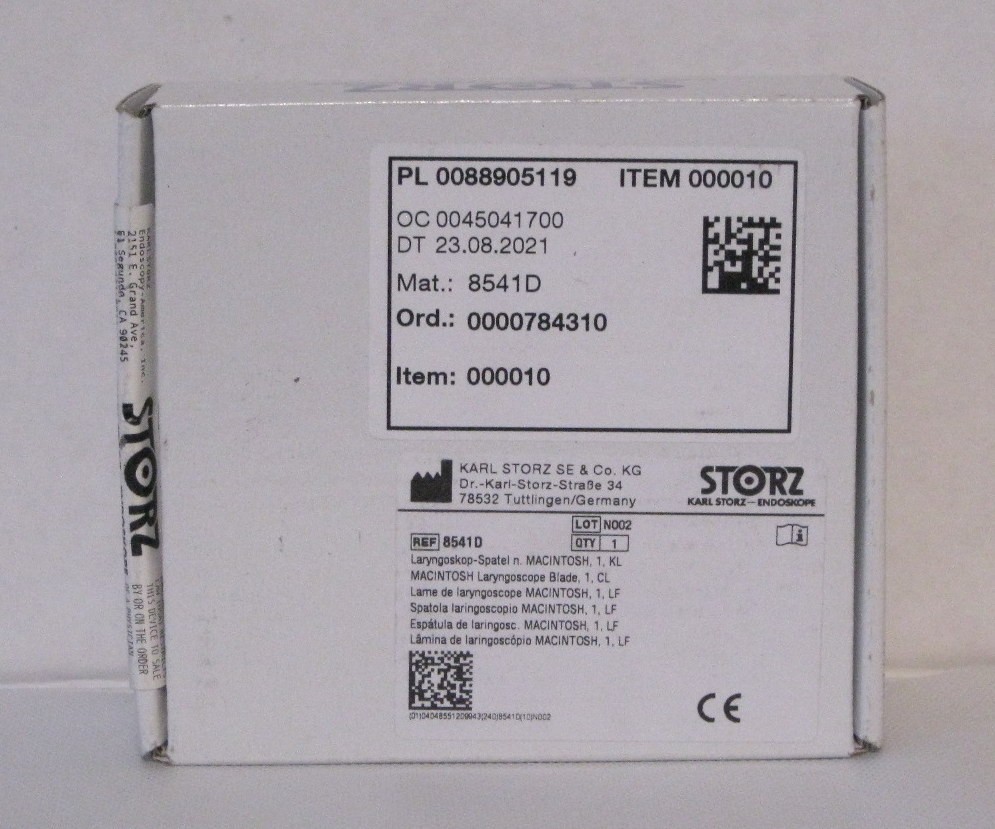 New Karl Storz 8541D Macintosh Laryngoscope Blade Size 1 Germany Sealed in Box
