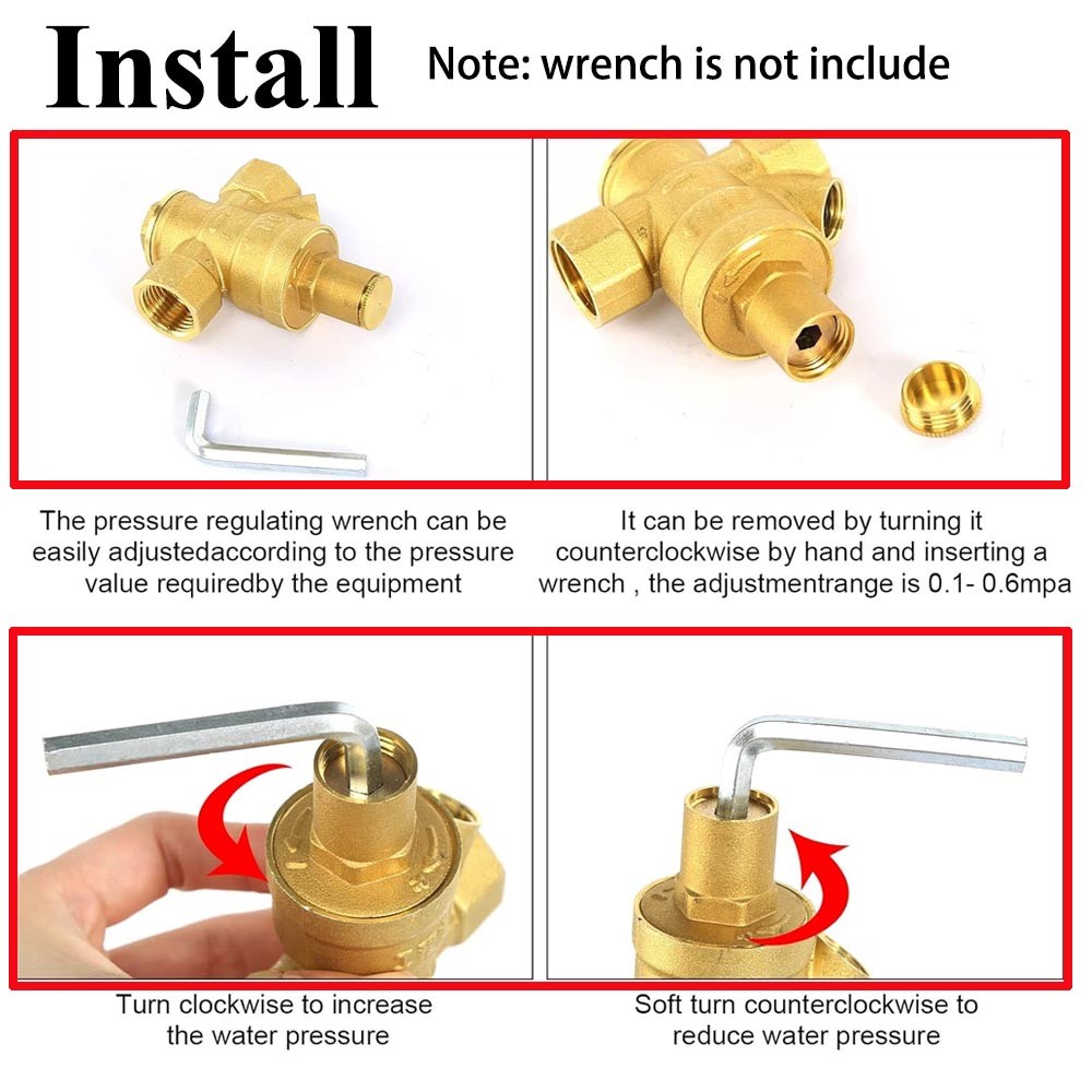 DN20 Water Pressure Regulator NPT 3/4″ inch Adjustable Brass Reducer w/ Gauge