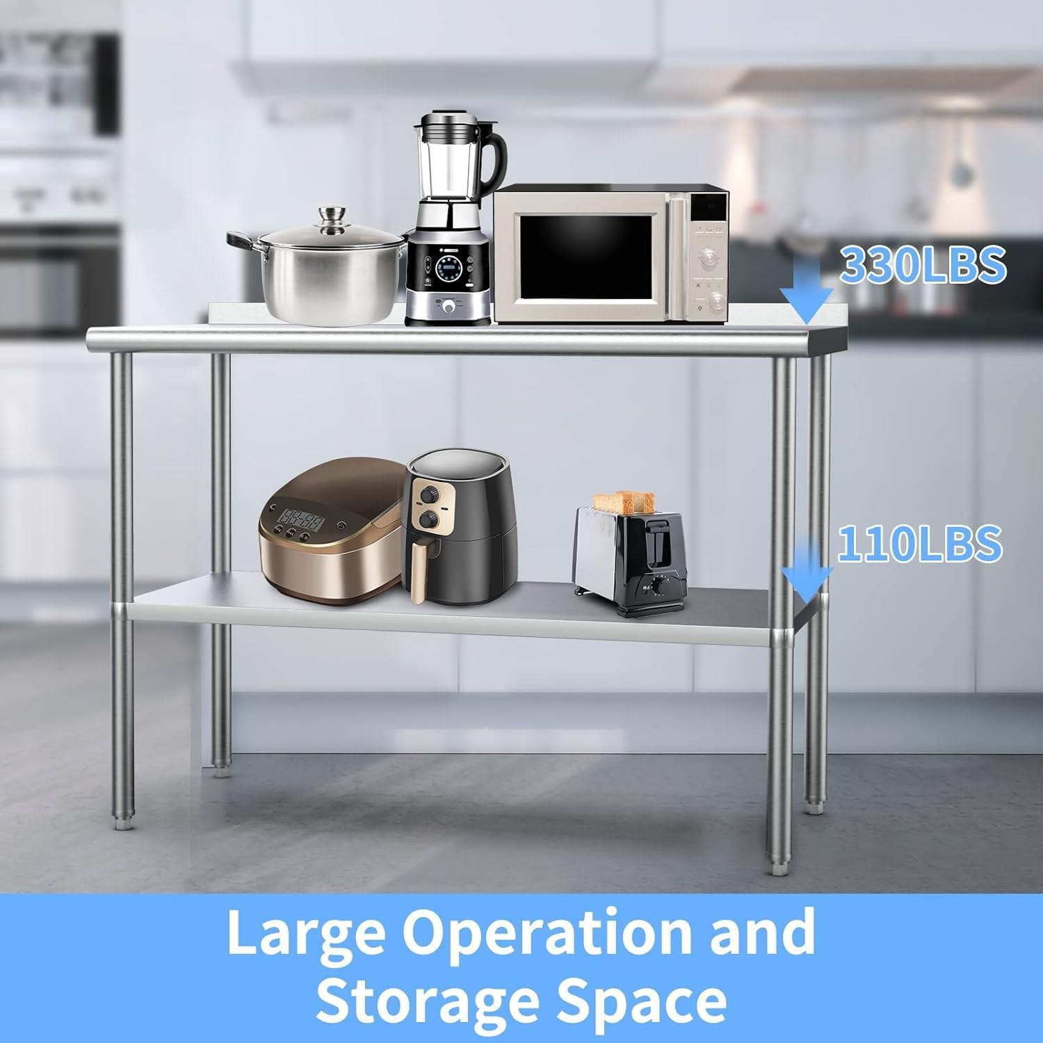 60» x 24» Stainless Steel Table for Prep & Work with Backsplash for Kitchen
