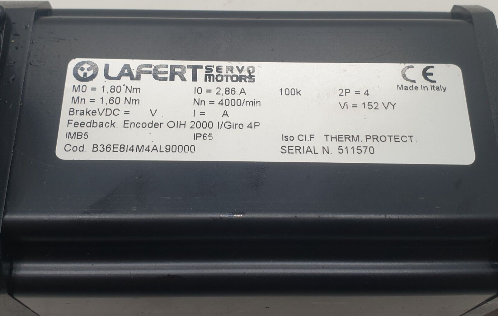 Lafert B36E8I4M4AL90000 Servo Motor