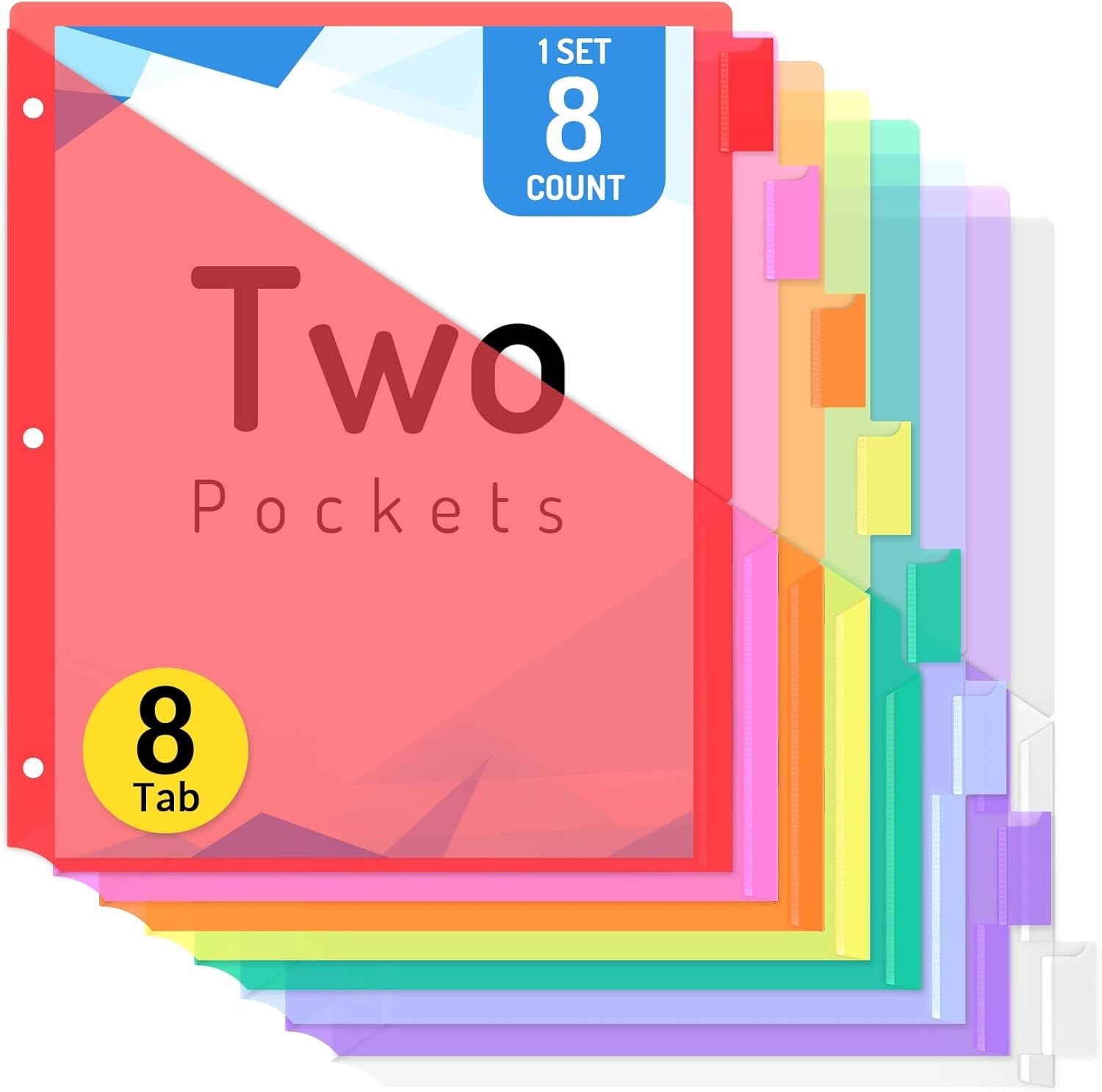 Set of 8 Durable Tab Dividers with Double Pockets for 3-Ring Organizers