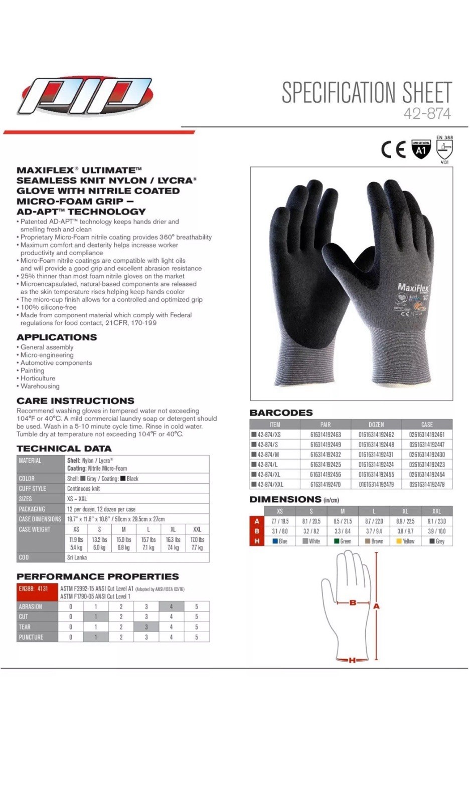 MaxiFlex Ultimate Nitrile Micro Foam Coated Work Gloves PIP GTek 34-874 SMALL 7