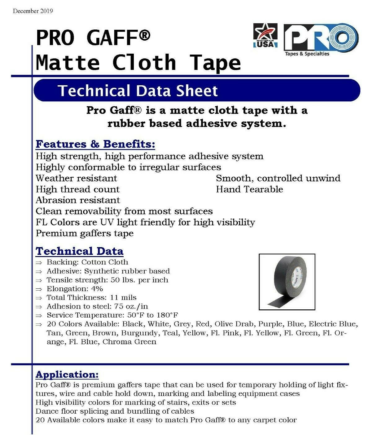 Pro Tapes Pro Gaffer Tape Black 1″ x 55 yds.