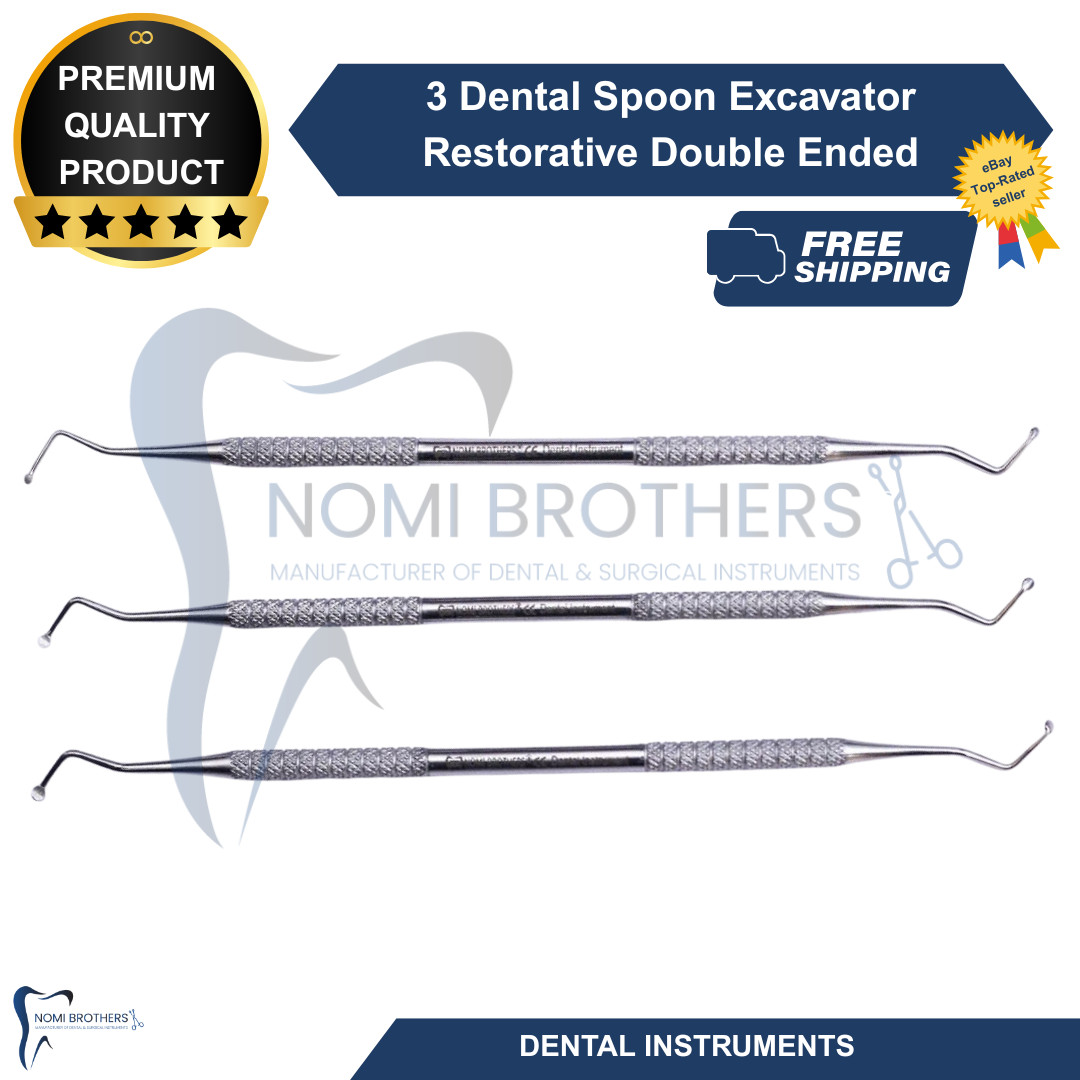 Set of 3 Dental Spoon Excavator Restorative Double Ended Surgical Instruments CE