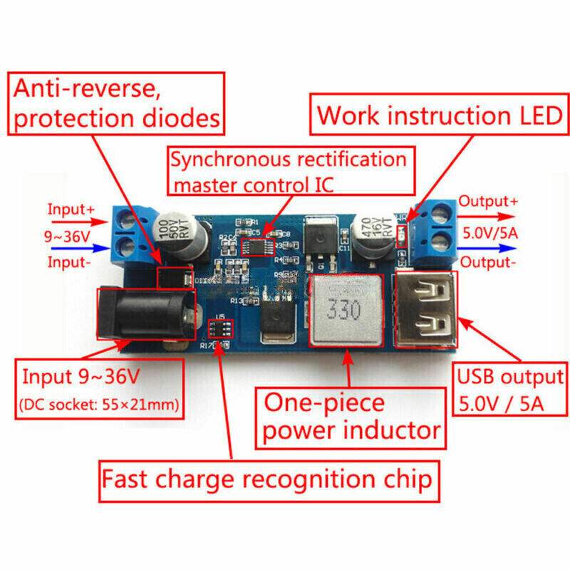 2 Pcs DC-DC Buck Step Down Volt Converter 10V-35V 12V 18V 24V to 5V 5A Regulator