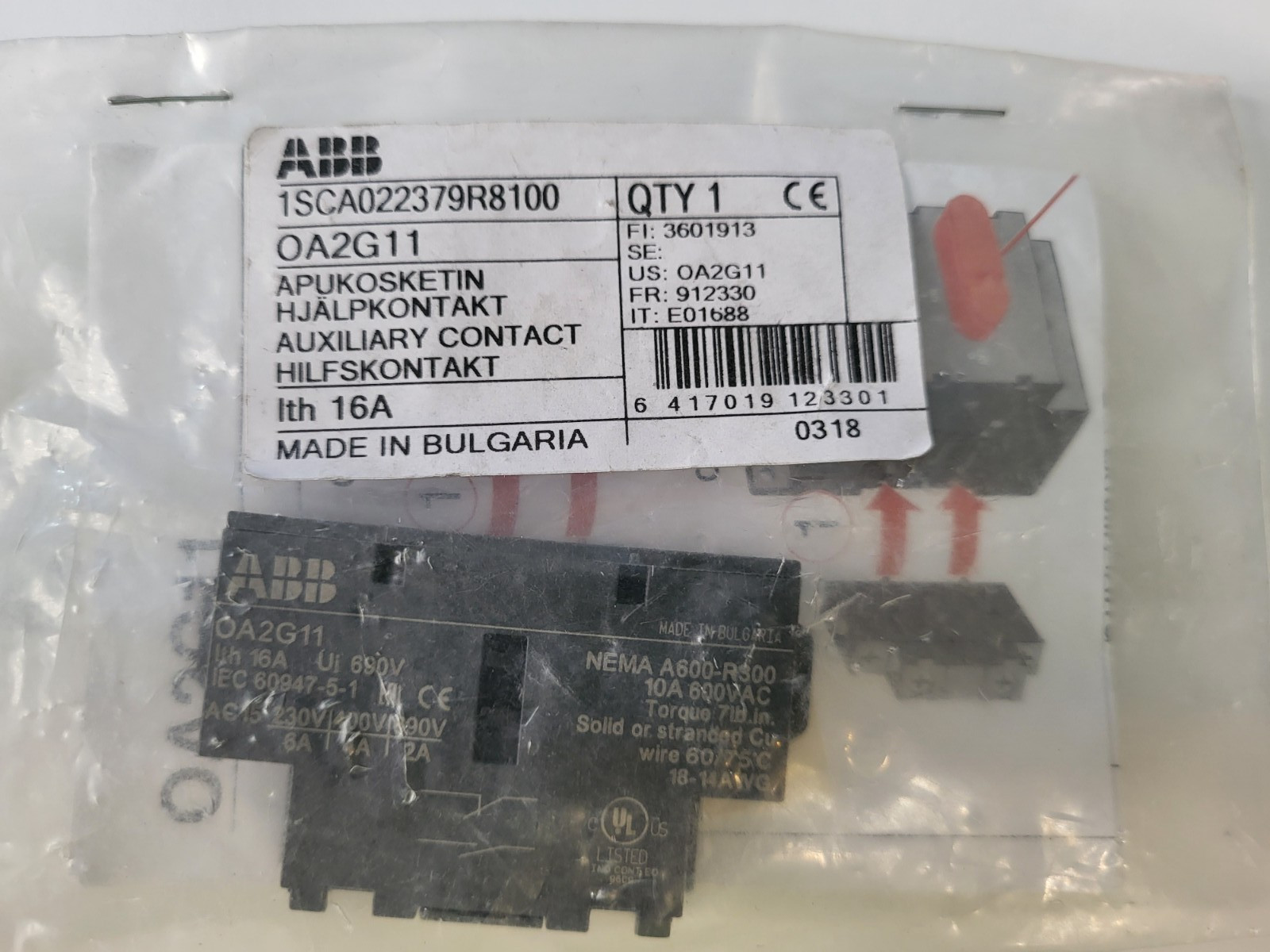 ABB OA2G11 Auxiliary Contact 1SCA022379R8100 16A Made in Bulgaria New