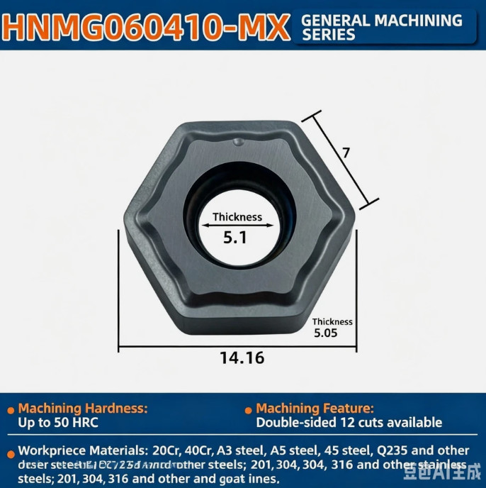 HNMG060410‑MX Carbide Inserts 10Pcs Lathe Turning Insert Up To 50HRC General