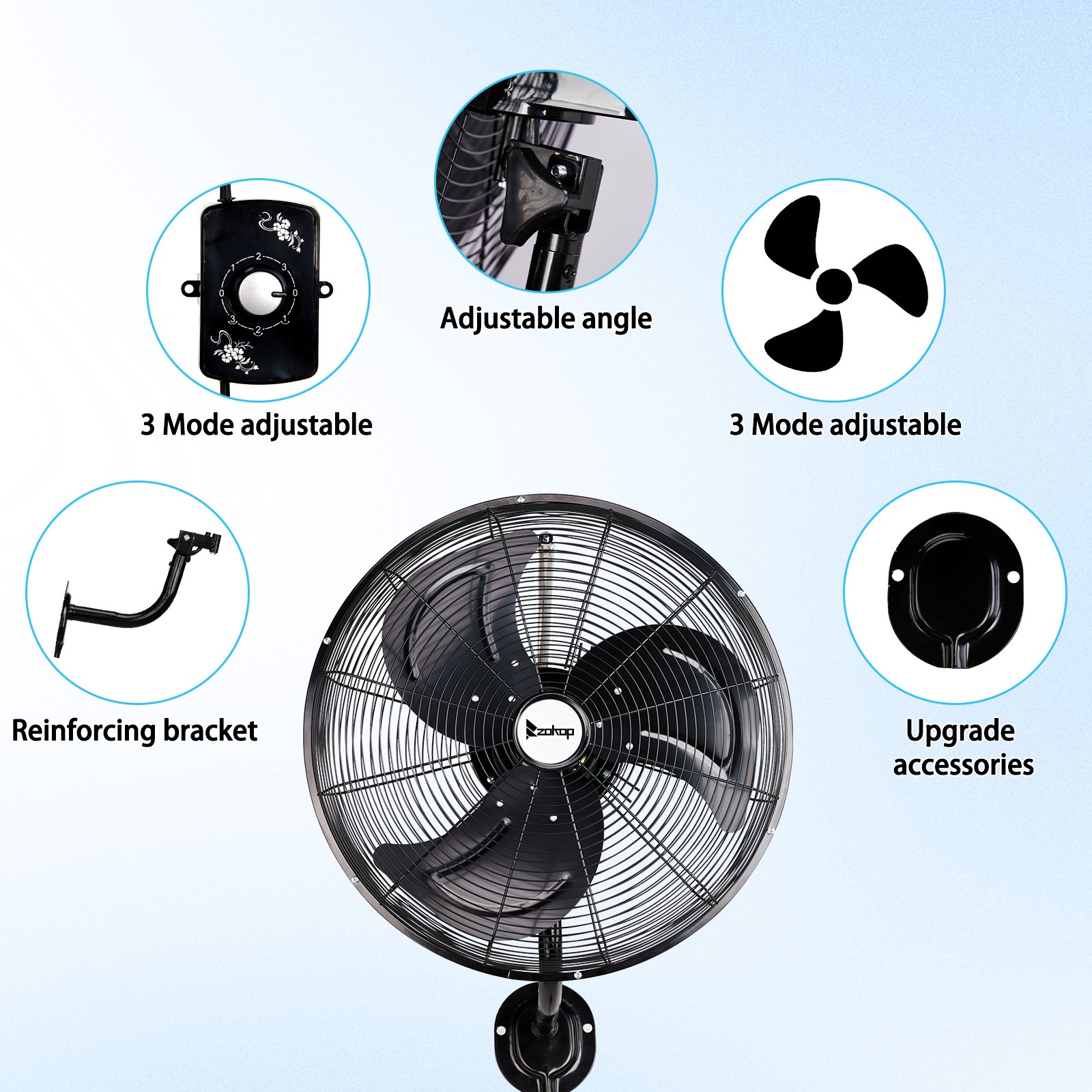 18» Industrial Wall Mount Fan Oscillating, 3-Speeds High Velocity Max. 4592 CFM