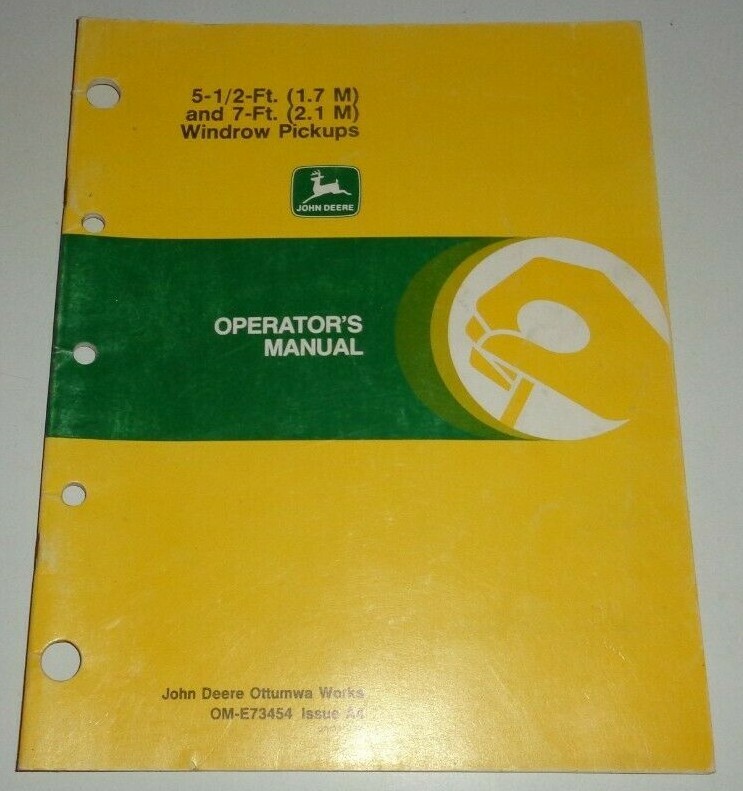 John Deere 5.5-Foot 7-Foot Windrow Pickups Operators Manual Original! 1.7 & 2.1M
