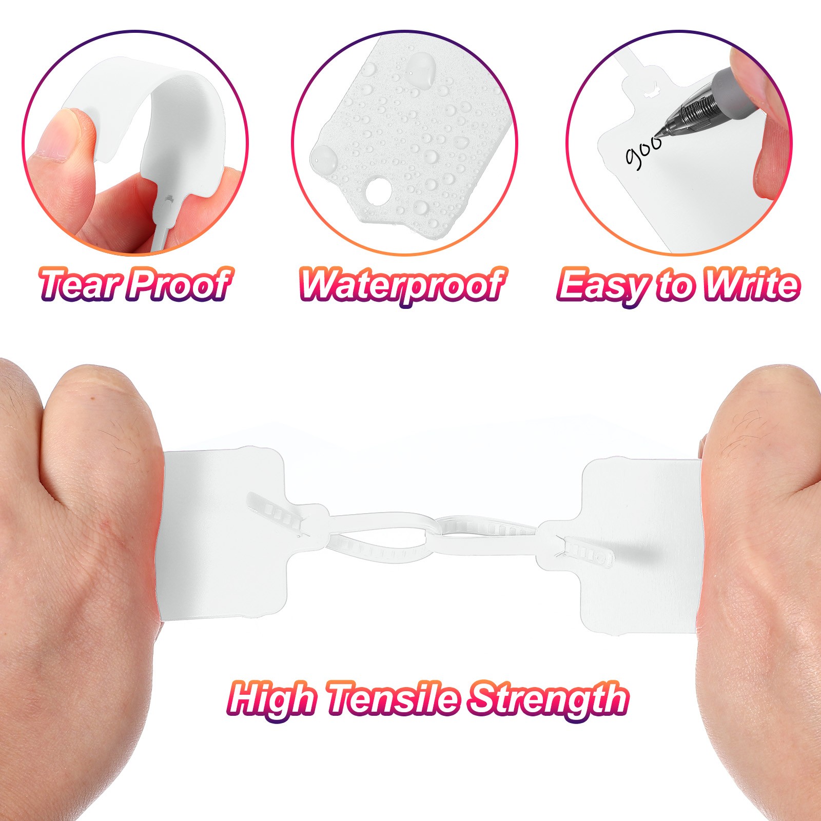 50 Pcs Blank Waterproof Plastic Tags, Label Shipping Tag, White 2.48″x1.46″
