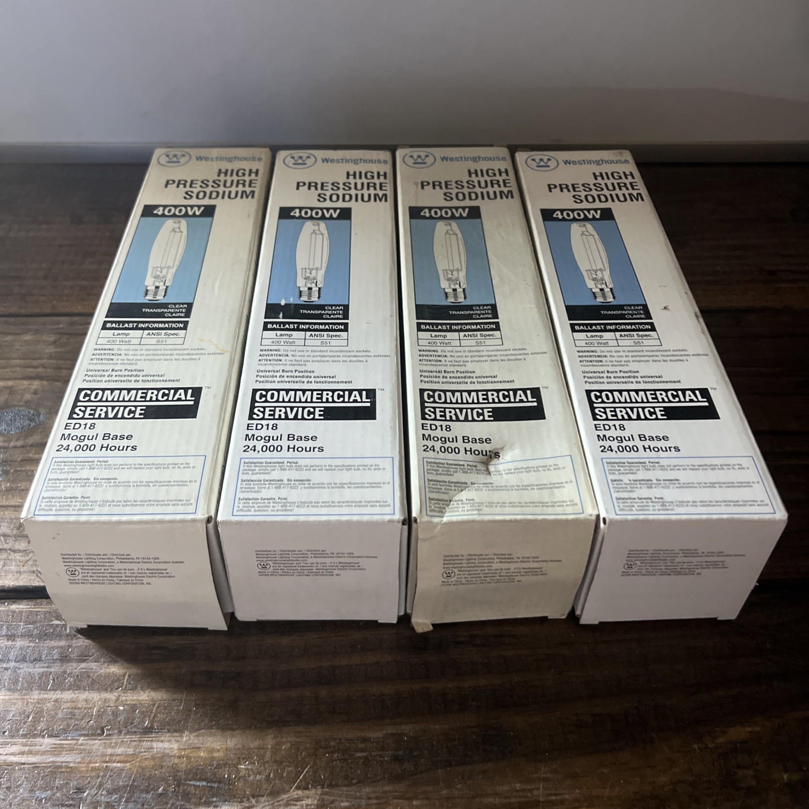 LOT OF (4) WESTINGHOUSE 400W HIGH PRESSURE SODIUM LAMPS, 2100K #: 37445