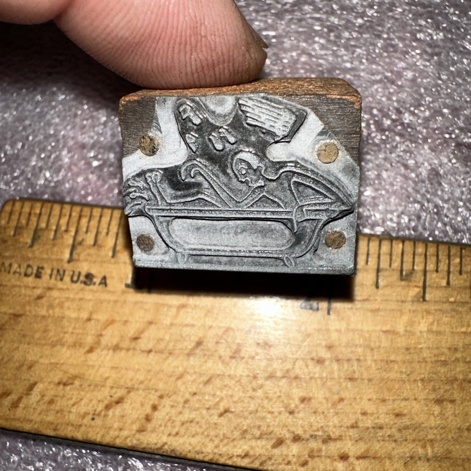 Printing Block “ Man in Bathtub “ Musical Notes, Splashing Water.