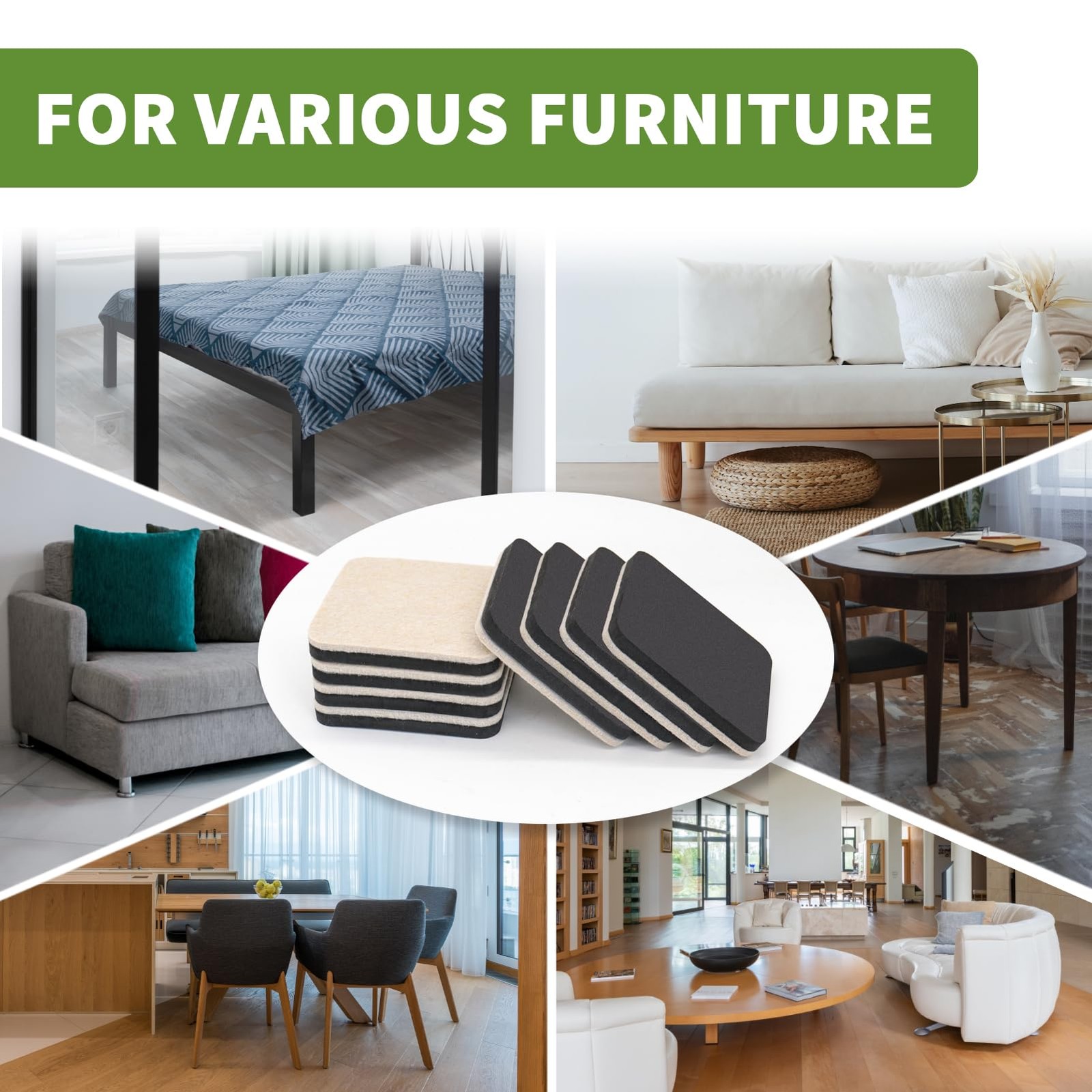 COVERCORNER Felt Furniture Sliders for 8 PCS 3 1/2» Beige, Beige+black