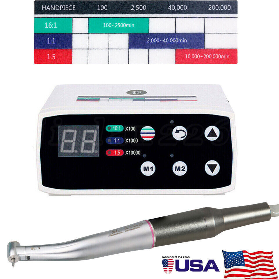 NSK NL400 Type Dental Electric Motor + 1:5 Handpiece Fiber Optic Contra Angle