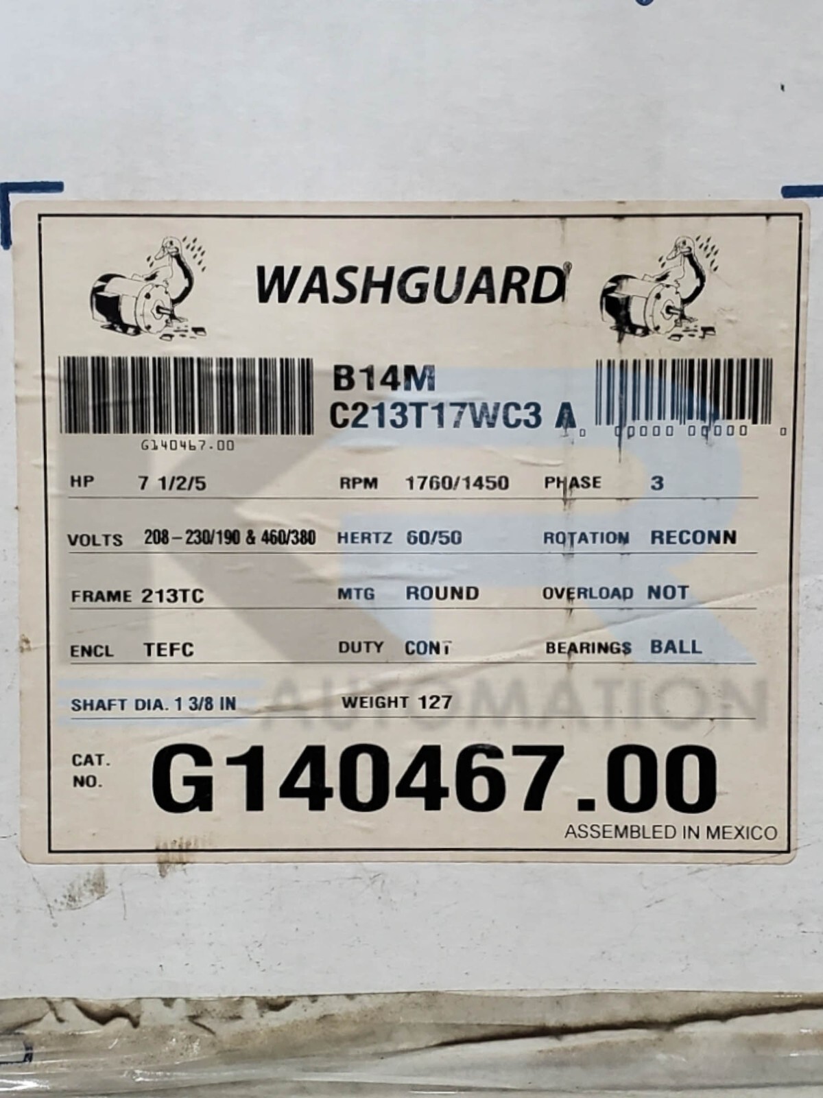 NEW Leeson G140467.00 Washguard Washdown Duty Motor 7-1/2/5HP 1760/1450RPM 3Ph
