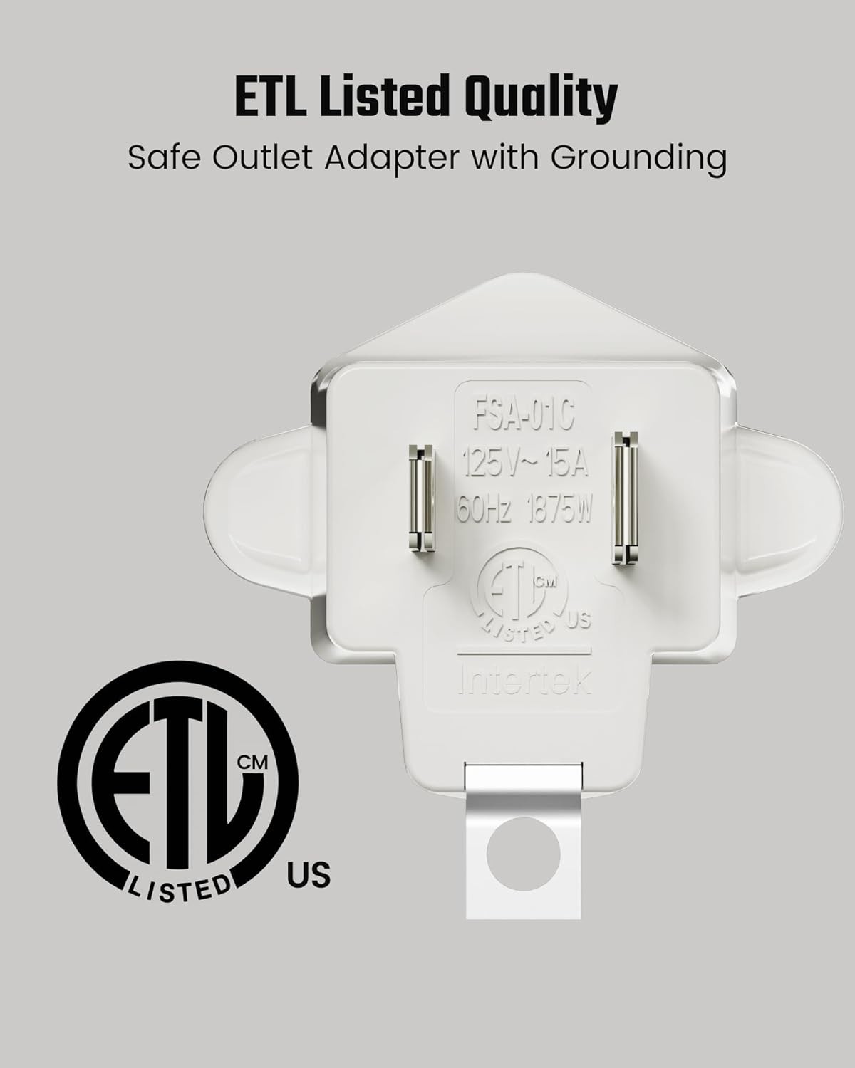 2 Prong to 3 Outlet Adapter, SUPERDANNY ETL Listed 3-2 White (4-Pack)