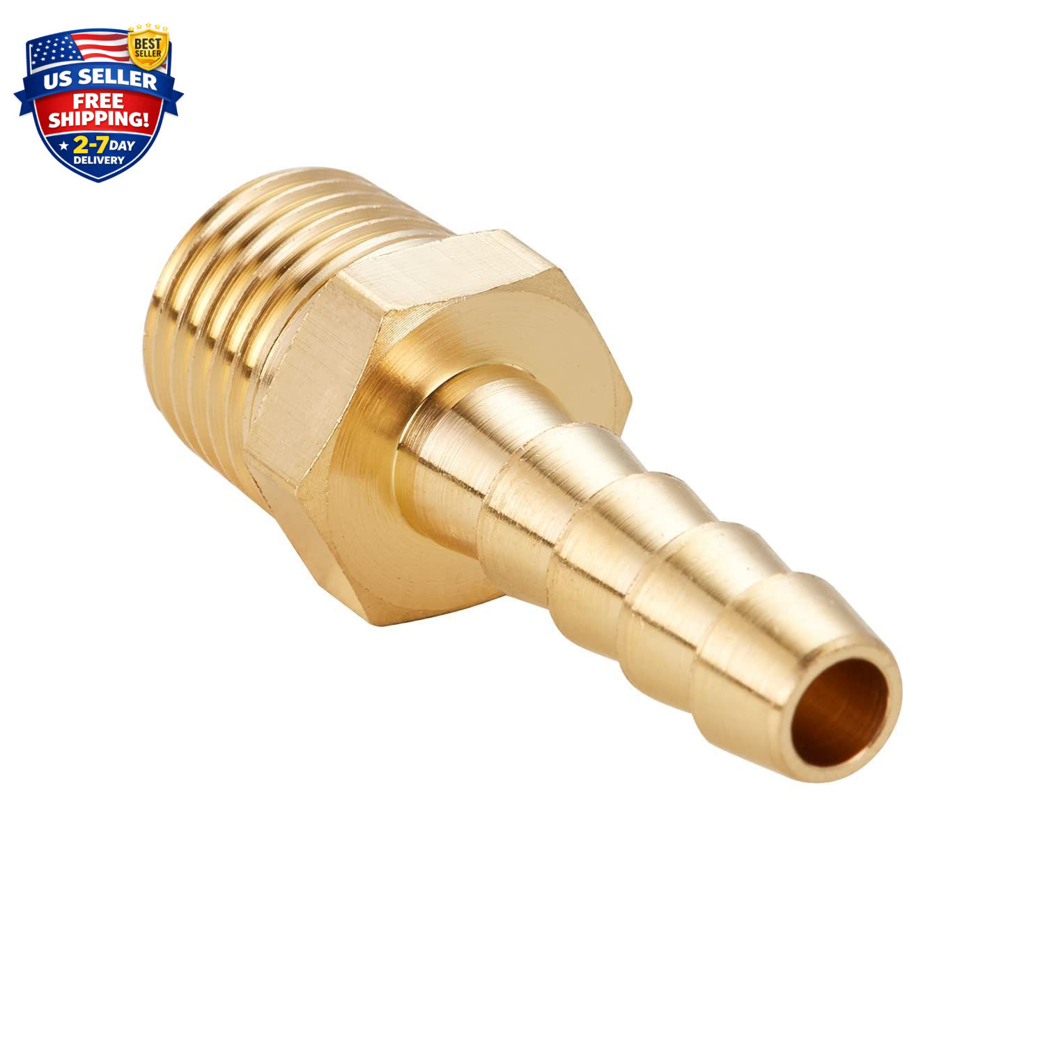 Brass Hose Barb Fittings,1/4″ Barb X 1/4″ NPT Male Air Hose Pipe Fittings,Compre