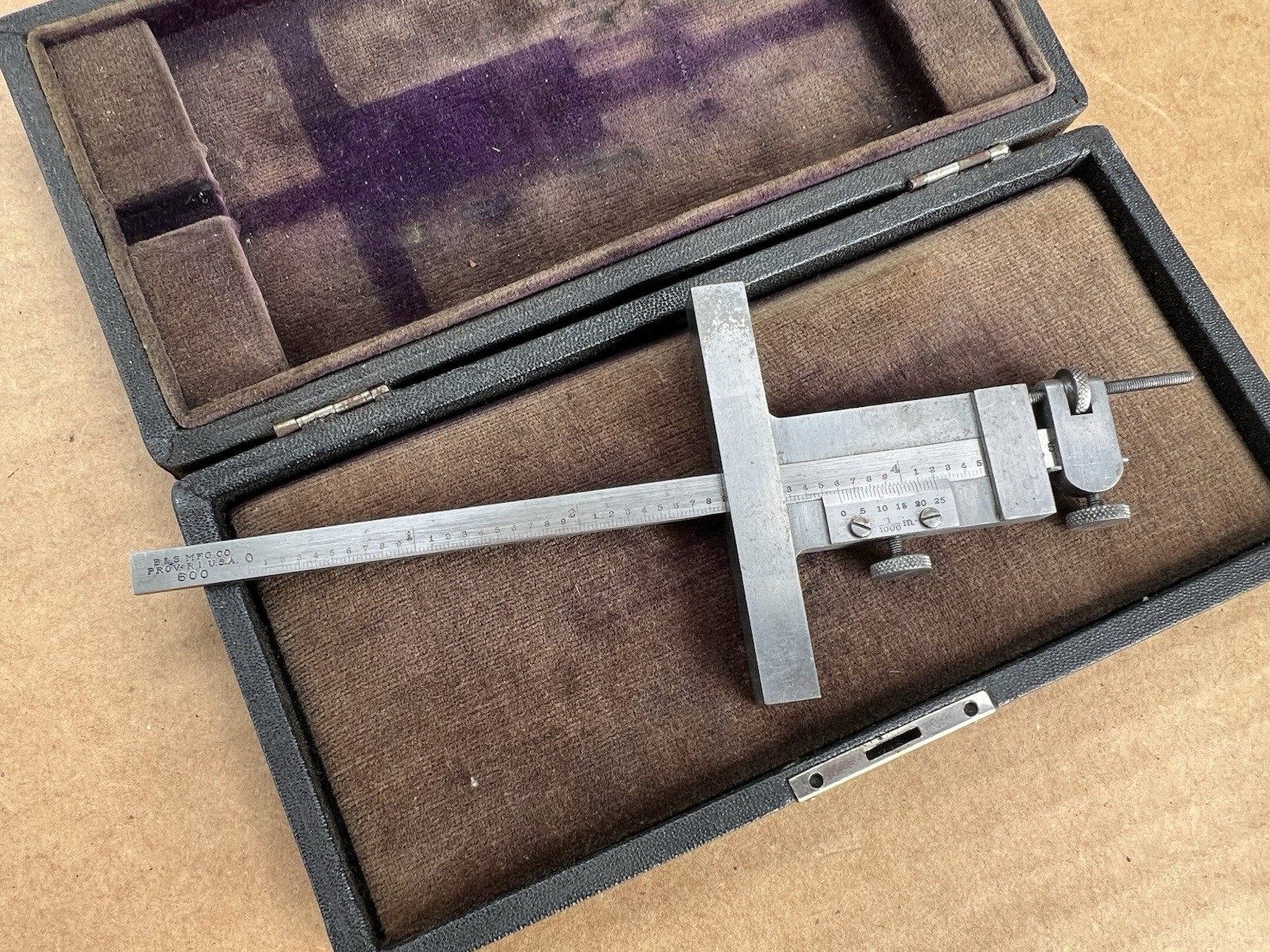 🇺🇸Vintage Brown & Sharpe No. 600 Vernier Depth Micrometer Gauge 5” Case🇺🇸