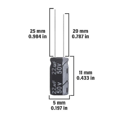 22uF 50V 5x11mm Aluminum Electrolytic Capacitor 22 MFD 50 Volt 0.2×0.43in Pack