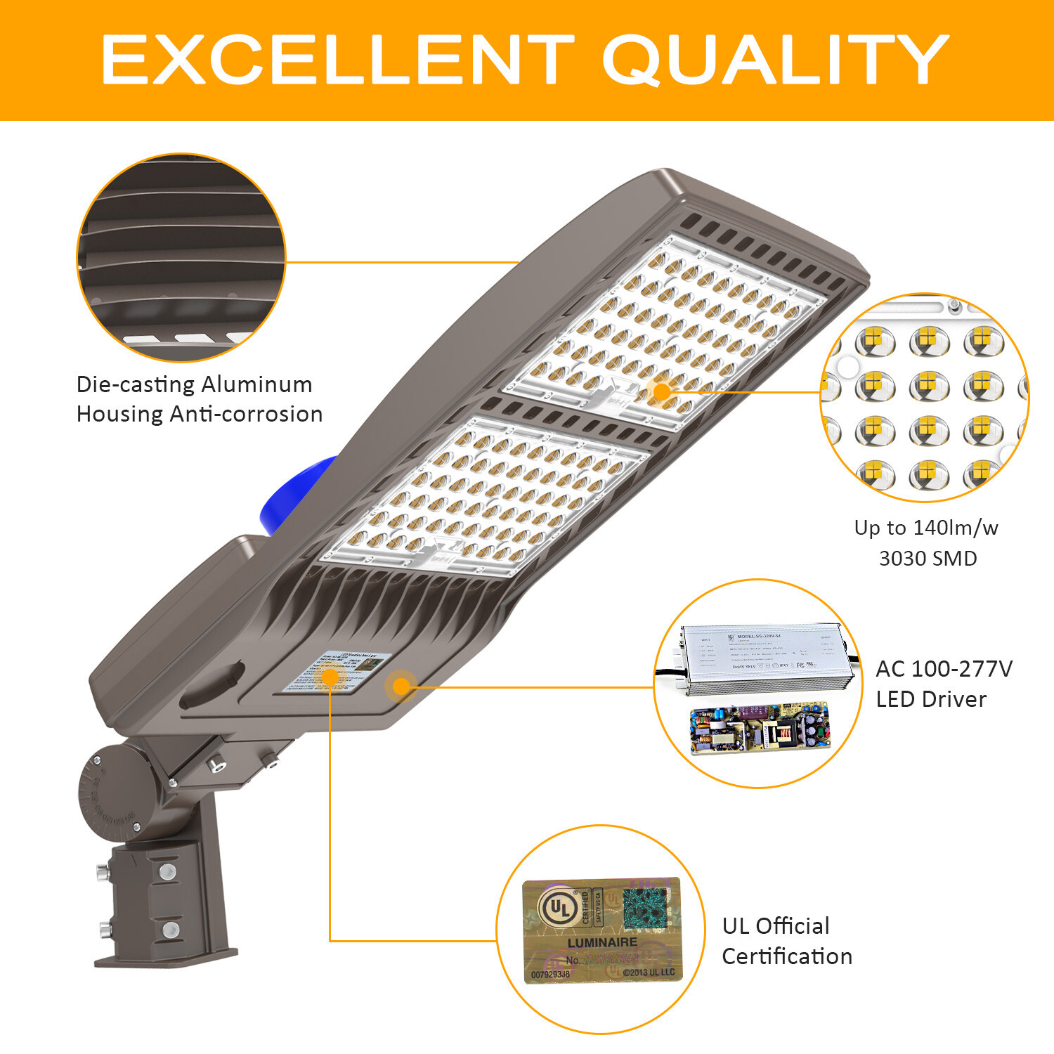 320W LED Parking Lot Light Street Shoebox Pole Lighting Fixture Dusk to Dawn DLC