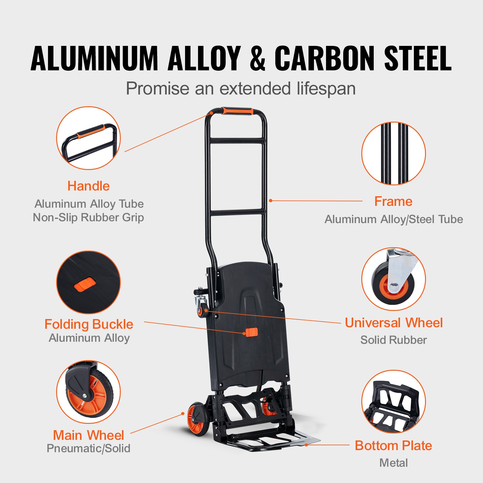 Aluminum Hand Truck 2 in 1 Folding Dolly Cart 300 lbs Capacity Heavy Duty