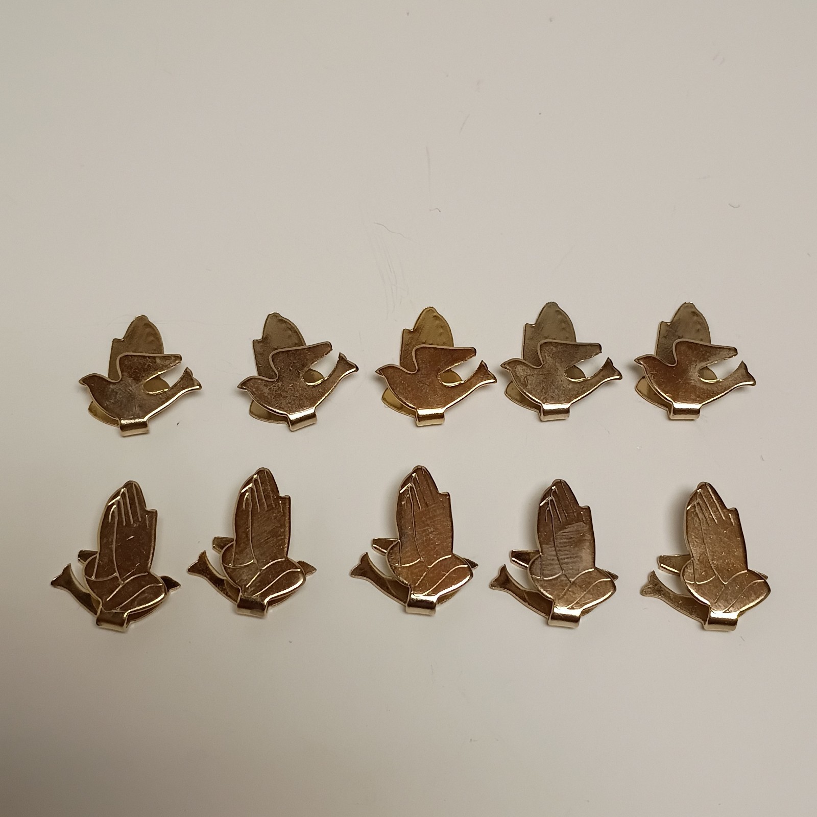 Lot of 10 Vintage Gold Tone Praying Hands Dove Bible Page Marker Bookmark Clips