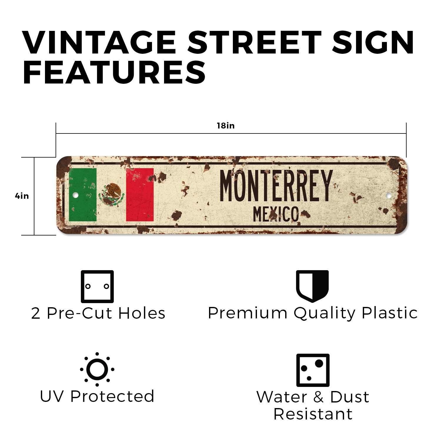 MONTERREY MEXICO Vintage Style Street Sign Mexican flag city country road wall