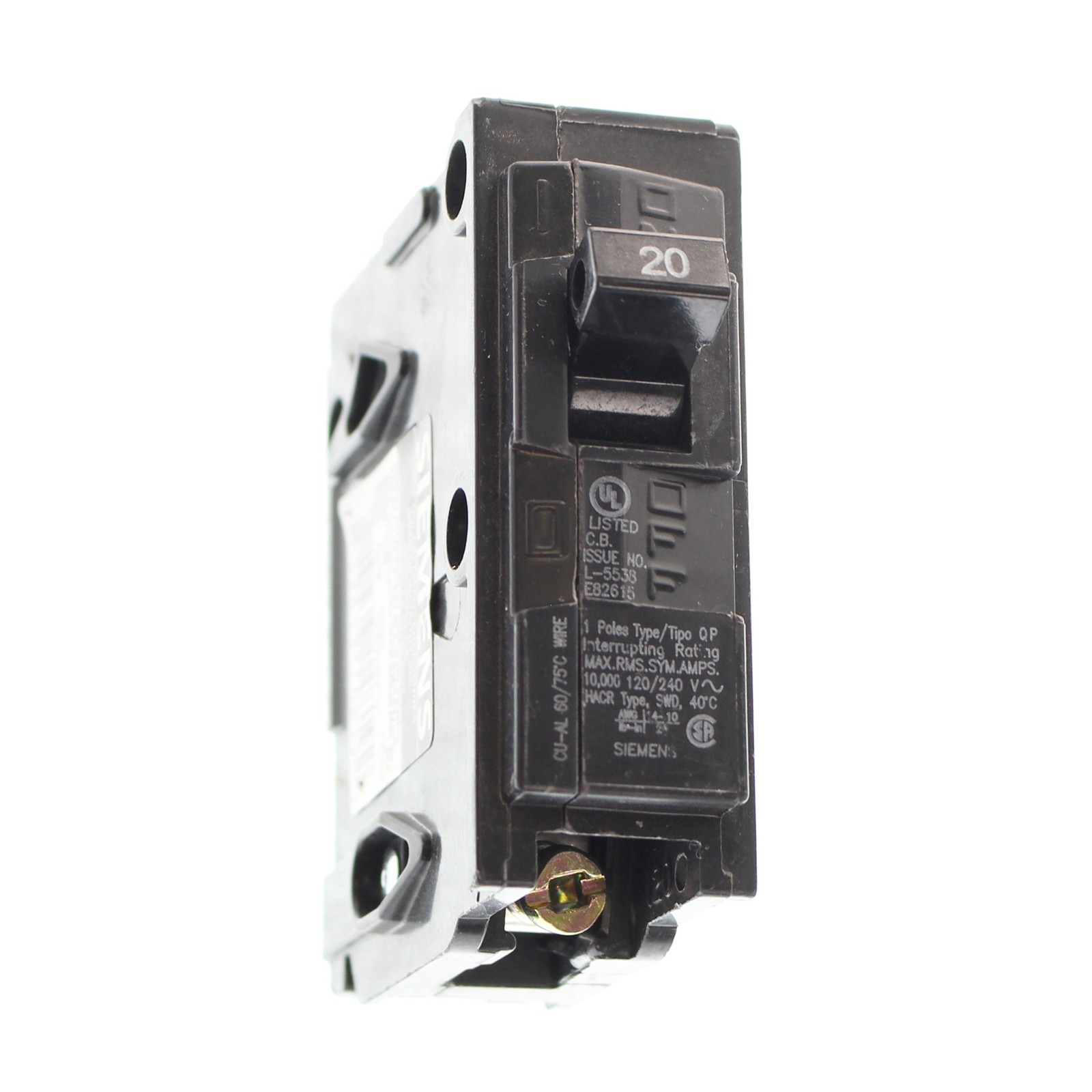 SIEMENS Q120 CIRCUIT BREAKER, 120/240-VOLT, 1-POLE, 20-AMP, TYPE QP