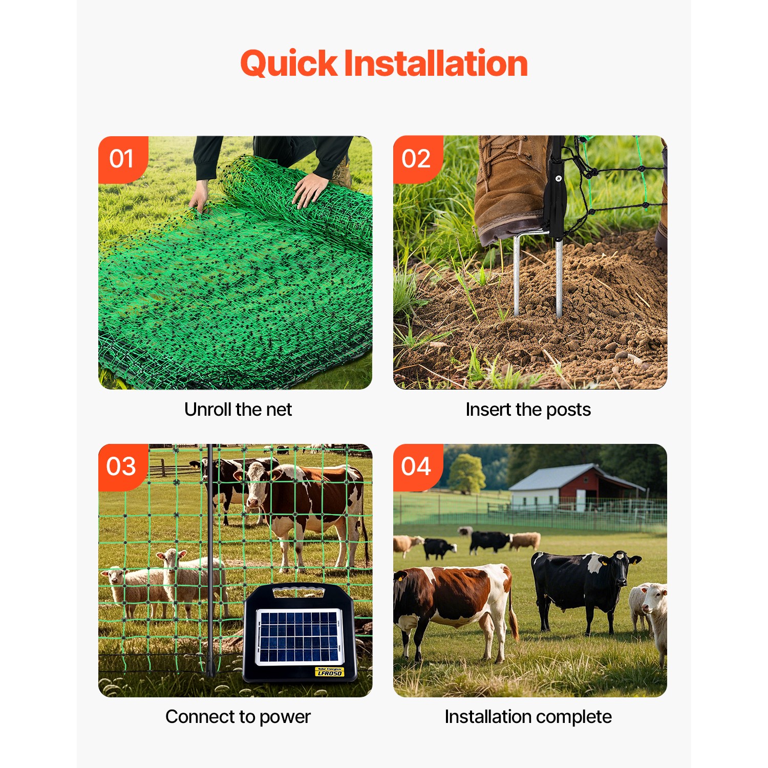 VEVOR Electric Netting Fence Kit Sheep Fencing 35″H x 164’L with Posts Spikes