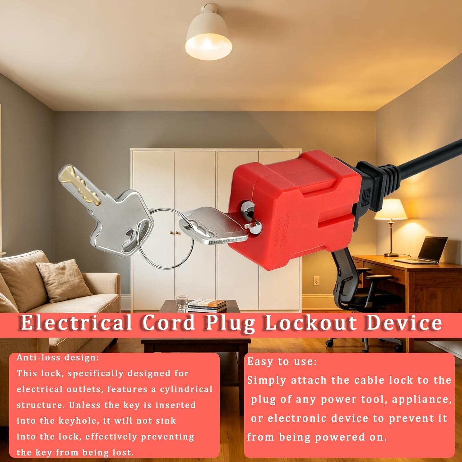 Plug Lock Electrical Cord Plug Lockout Device for Electrical Cord, 2 Pack Plug L