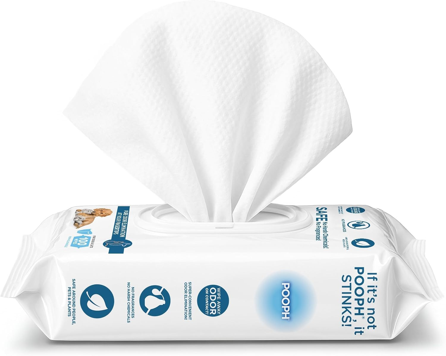 POOPH® Pure Wipes™ – 100 Count Pack – Gentle, Fast Odor Elimination – No Fragran