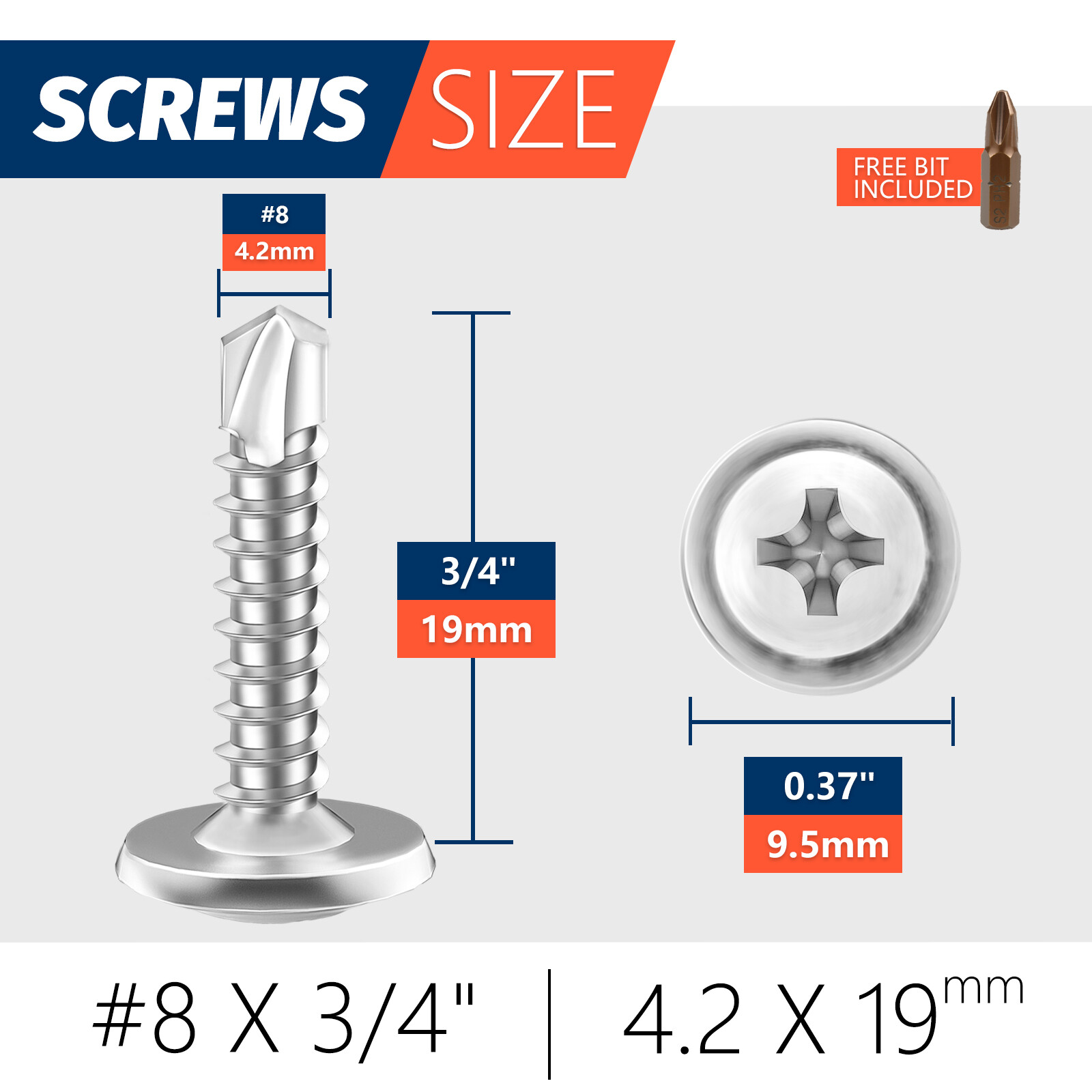 400Pcs #8 x 3/4″ Truss Head Sheet Metal Screws 410 Stainless Steel Self-Drilling