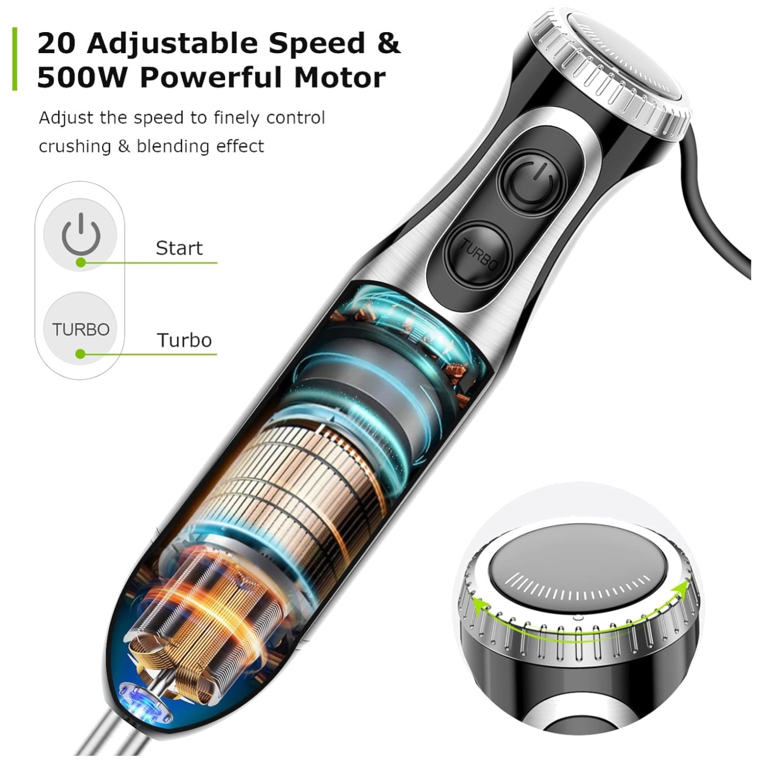 4-in-1 Immersion Blender with 20 Speeds & Turbo Mode
