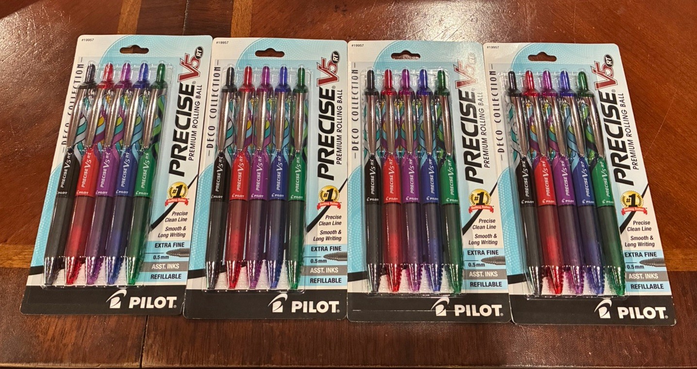 Precise V5 RT Refillable Retractable Liquid Ink Rolling Ball Pens Extra Fine x5