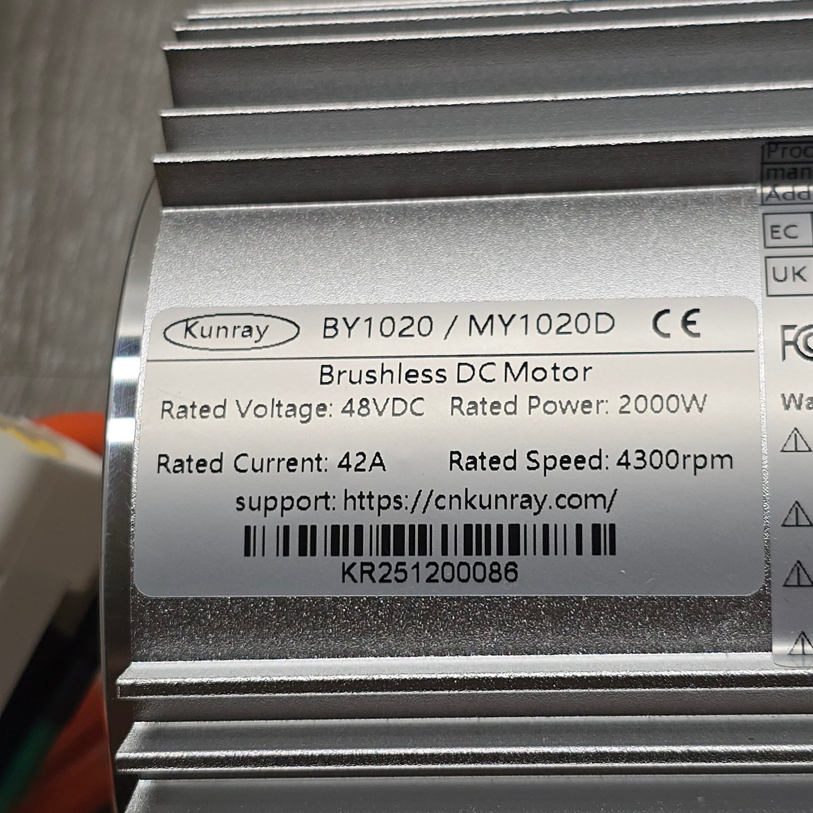 Kunray BY1020 MY1020D Brushless DC Motor 48V 2000W 4300RPM 42A Electric Scooter