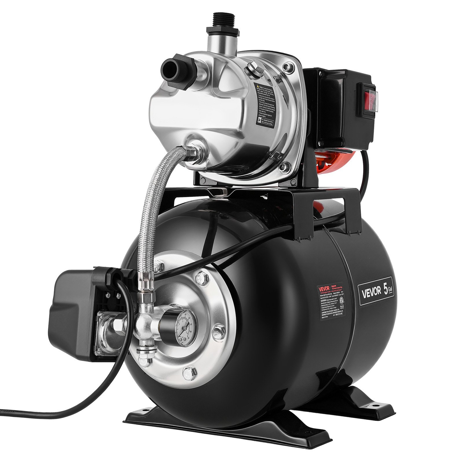 1 HP Shallow Well Pump with Pressure Tank, 120V 1000 GPH, for Home Garden Lawn