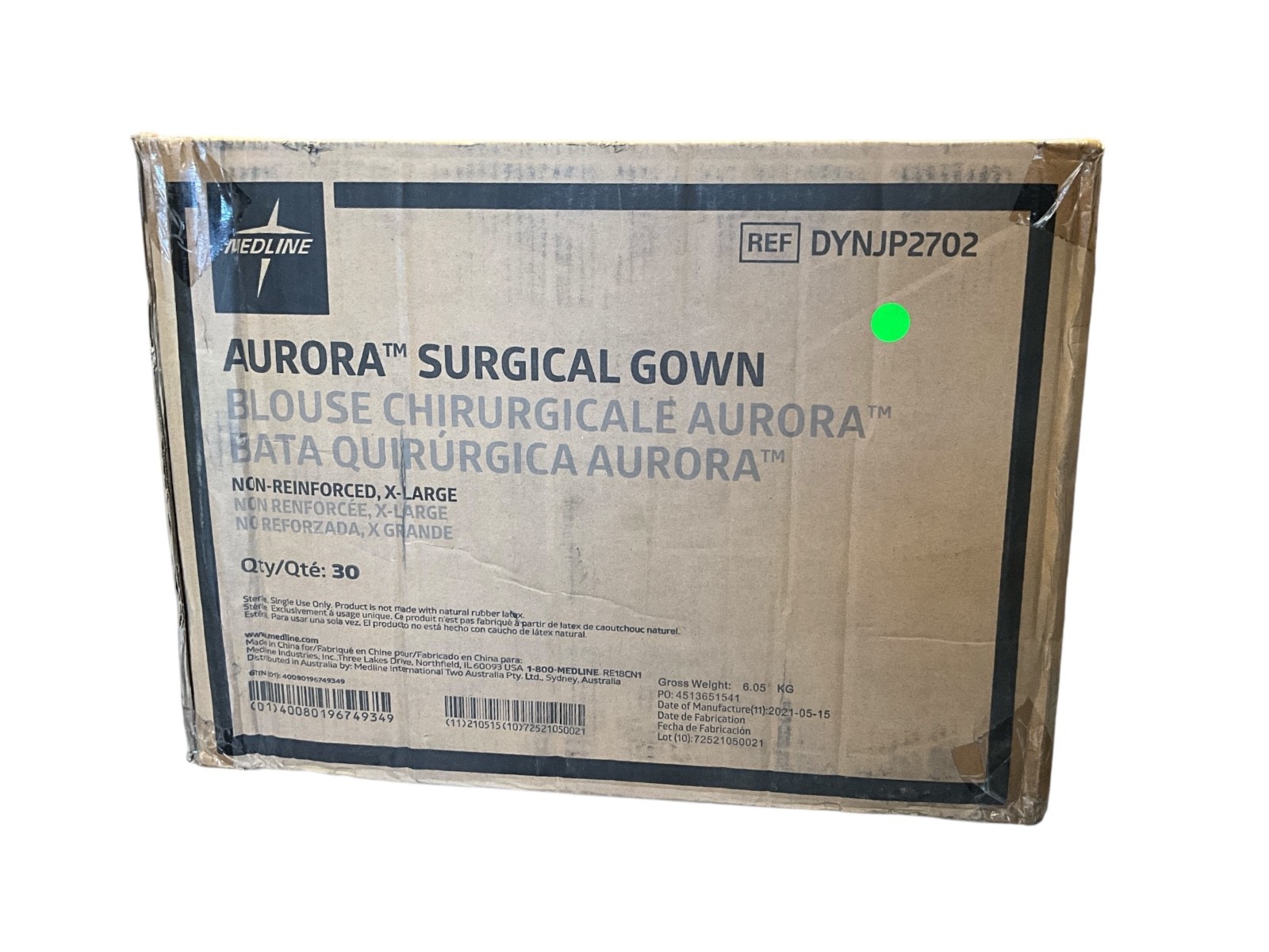 Medline Aurora DYNJP2702 XL Sterile Surgical Gown AAMI Level 3 Case of 30