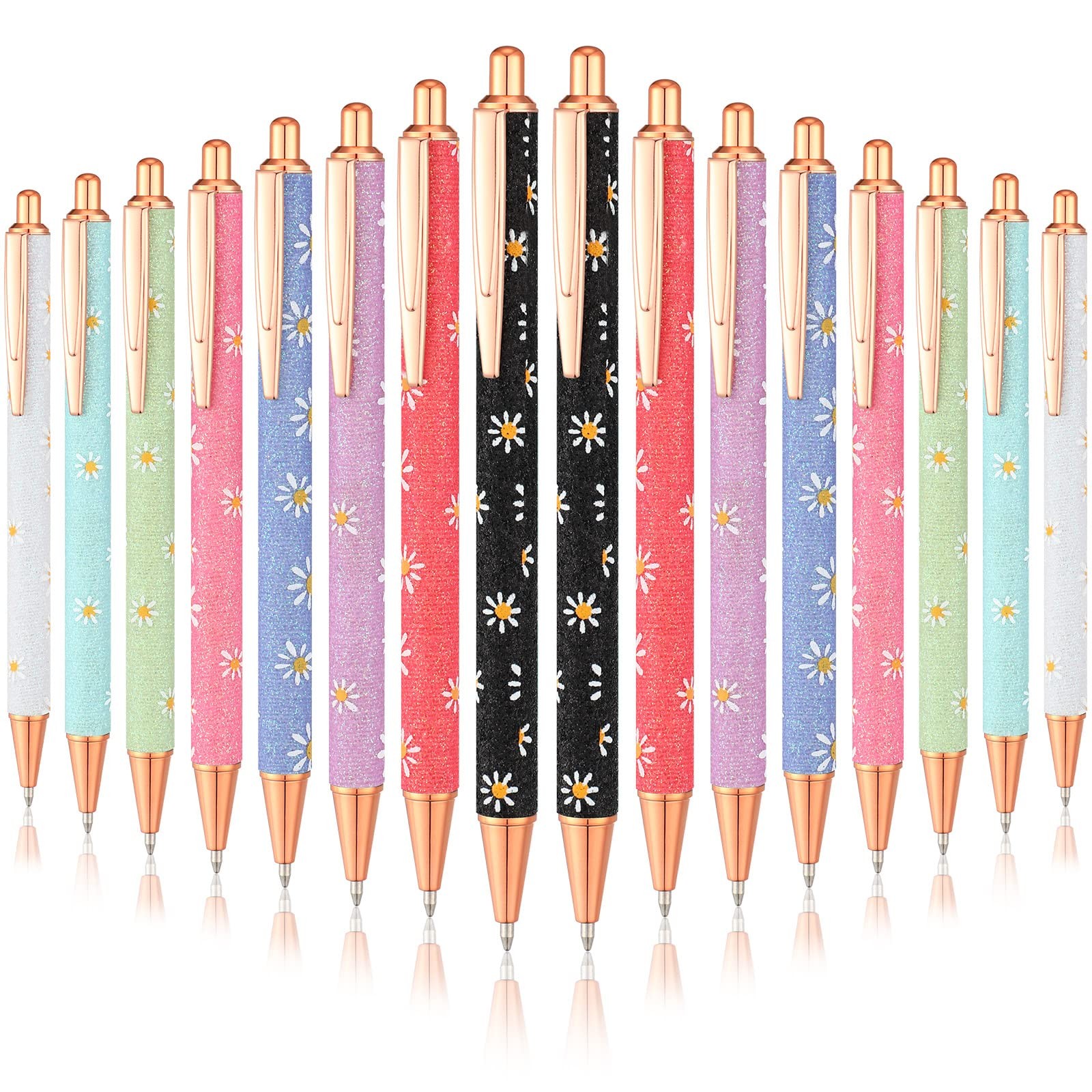 16 Pcs Fancy Pens for Women Glitter Pretty Cute Daisy Pens Sparkly Retractabl…
