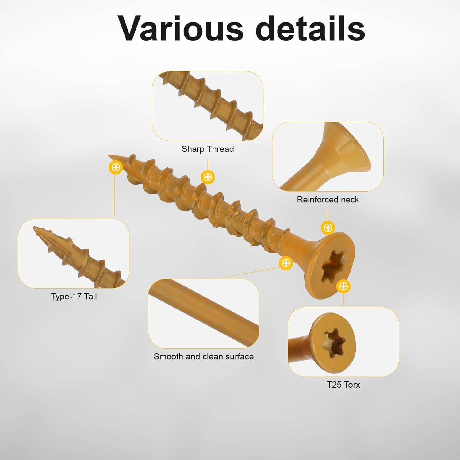VKKM 100Pcs #10×4 Tan Long Wood Screws T25 Self Tapping Rust Resistant for Heavy