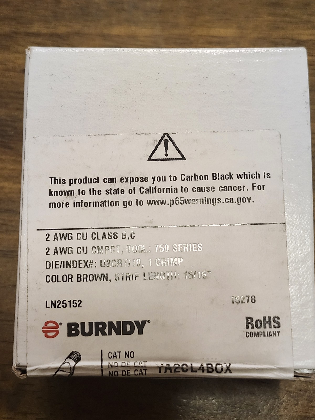 Burndy 518200 YA2CL4BOX Compression Terminal, 2 AWG CU, *Box of (25)* (New)