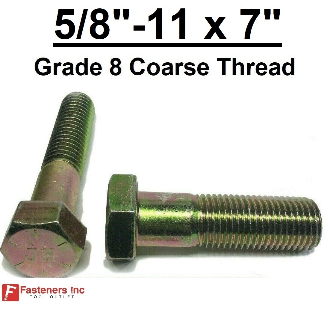 5/8-11 x 7″ Hex Bolt Yellow Zinc Plated Grade 8 Cap Screw Coarse Thread