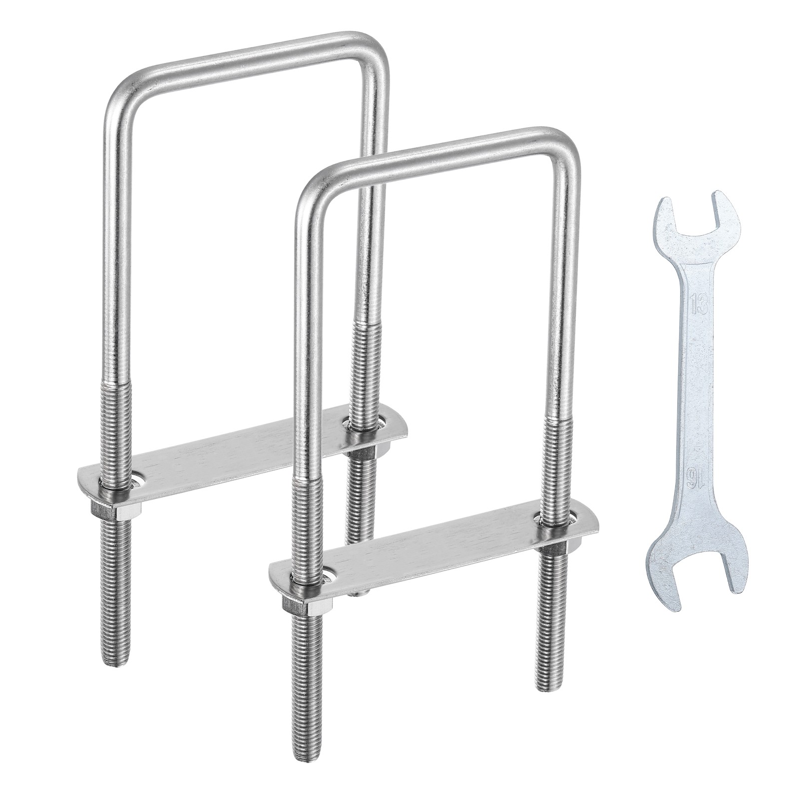 2Pcs M10 Square U-Bolts, 3.19In(81mm) Inner Width 7.87In(200mm) Long