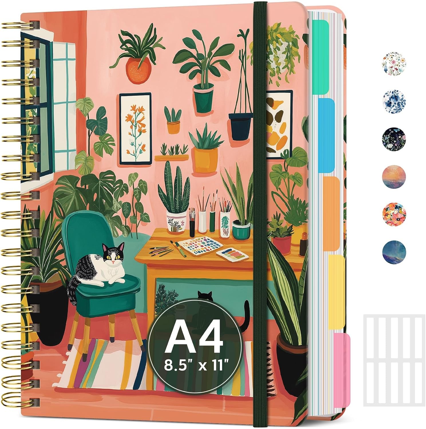 8.5″x11″ Spiral 5 Subject Notebook, Hardcover with Dividers Wildflower