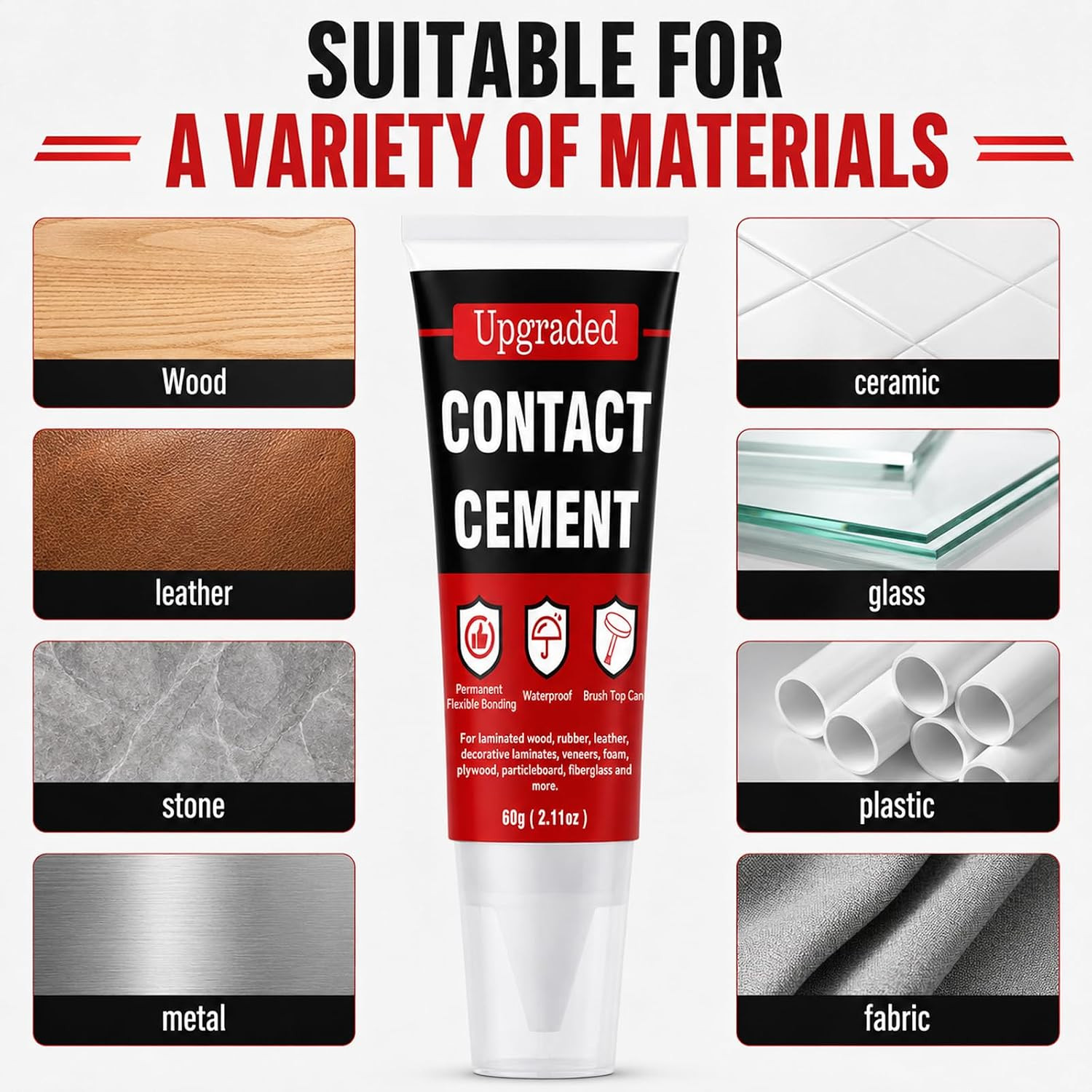 Contact Cement Adhesive 2.11 Oz, High Performance Neoprene Contact Adhesive with