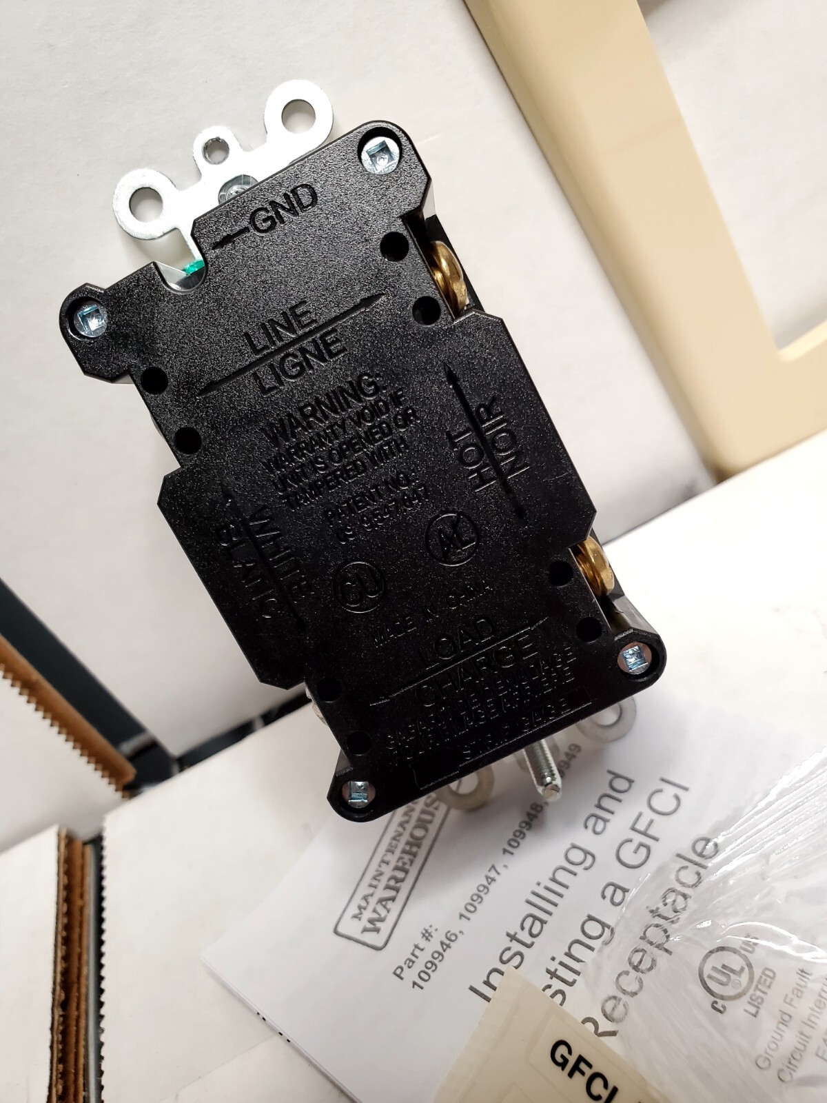 20 Amp Self-Test GFCI Receptacle 125V Back and Side Wired Ivory Qty-1 109949